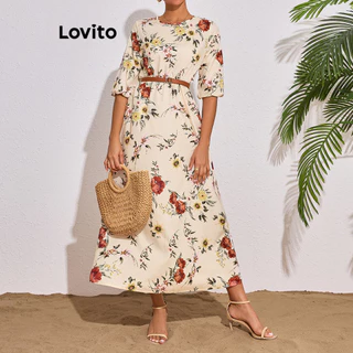 Lovito Vestido romântico com estampa floral para mulheres LBL16440
