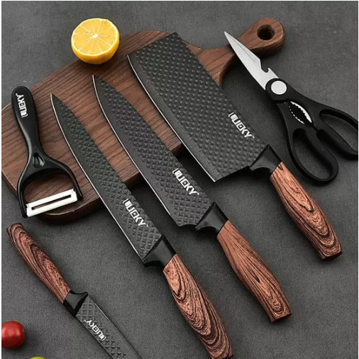 Conjunto De Facas Inox De 6 Peças Antiaderente Com Cabo Reforçado Descascador E Tesoura Cozinha