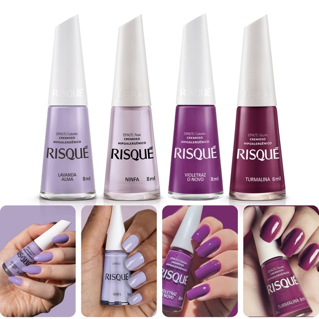 Risque Kit Esmalte Atacado Tons Roxo Cremoso Hipoalergenico 8ml ...