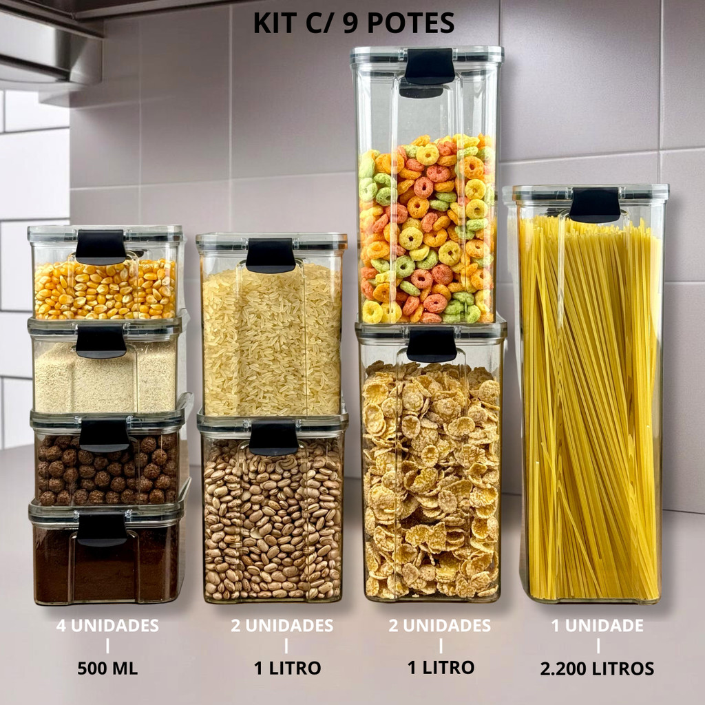 Monte seu Kit Pote Hermético para Mantimentos de Cozinha Dispensa ...