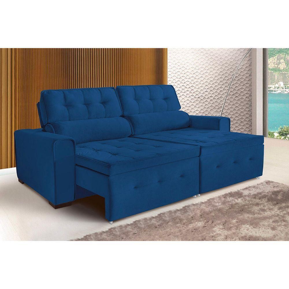 Sofá Dallas 3 Lugares 1,80cm Retrátil E Reclinável - De Casa Décor E Estofados Azul