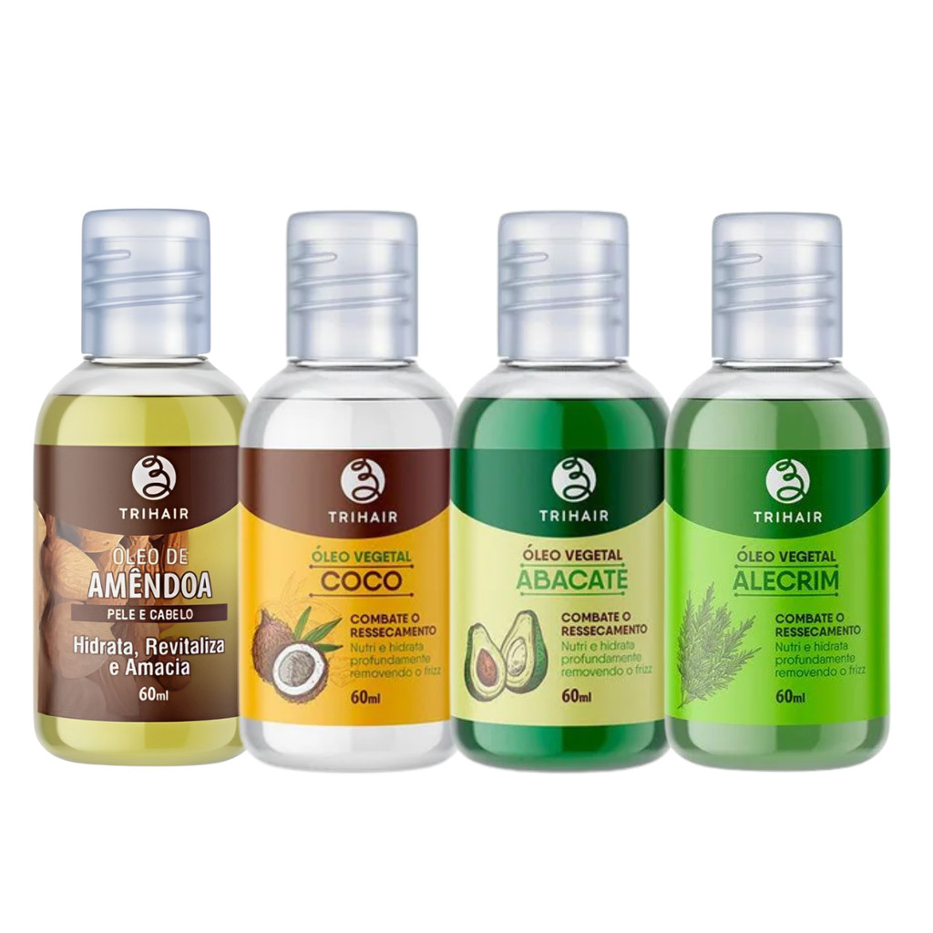 Kit 2 Óleo Capilar Vegetal 60ml Alecrim Abacate Coco Amêndoa