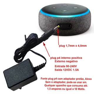 Fonte Carregador Compatível com Alexa Echo Dot 3ª, 4ª e 5ª
