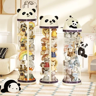 Balde De Armazenamento De Boneca Panda Fofo De 30 Cm Com Roda Tubo Transparente De Luz LED Zíper Cesta Brinquedos De Pel