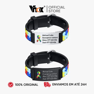VNOX Cuastom Engrave Pulseira Infantil Autismo Puzzle Colorida - Nome Personalizado Em Aço Inoxidável Para Crianças
