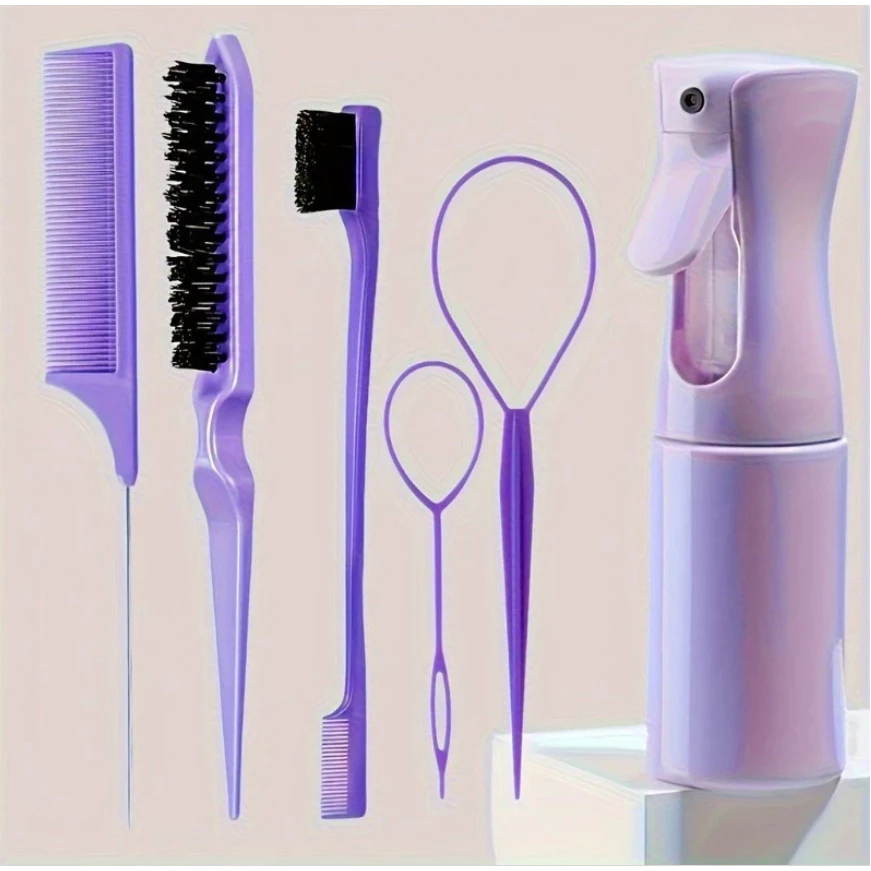 6 Unidades/Conjunto Kit De Ferramentas Para Estilo De Cabelo Pincéis Premium Frasco De Spray Trança Pente De Cauda De Ra
