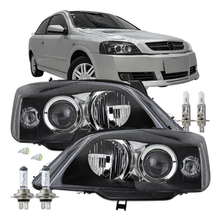 Par Farol c/ Lampadas Astra Hatch Sedan 2003 04 05 06 07 08 à 2012 Mascara Negra
