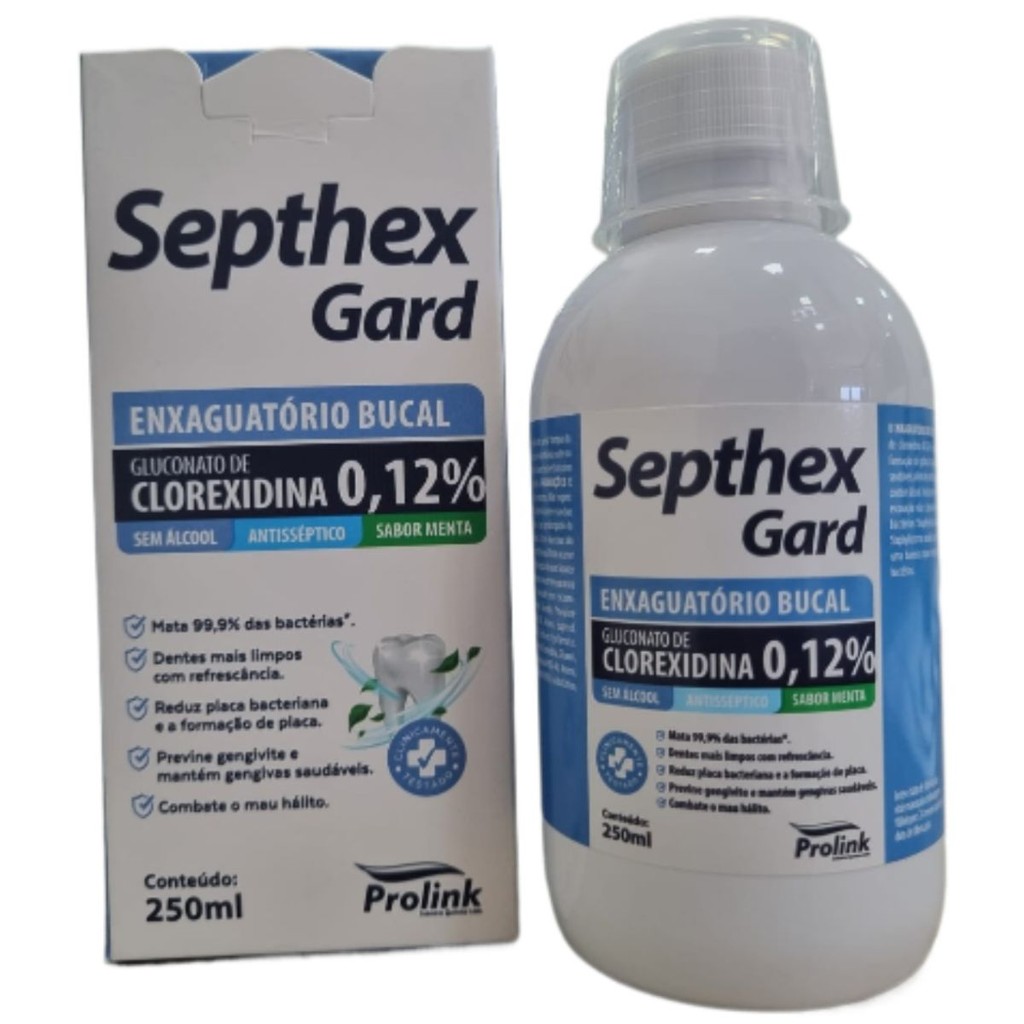 ENXAGUANTE BUCAL COM CLOREXIDINA 0,12% SEPTHEX GARD 250ML | Shopee Brasil