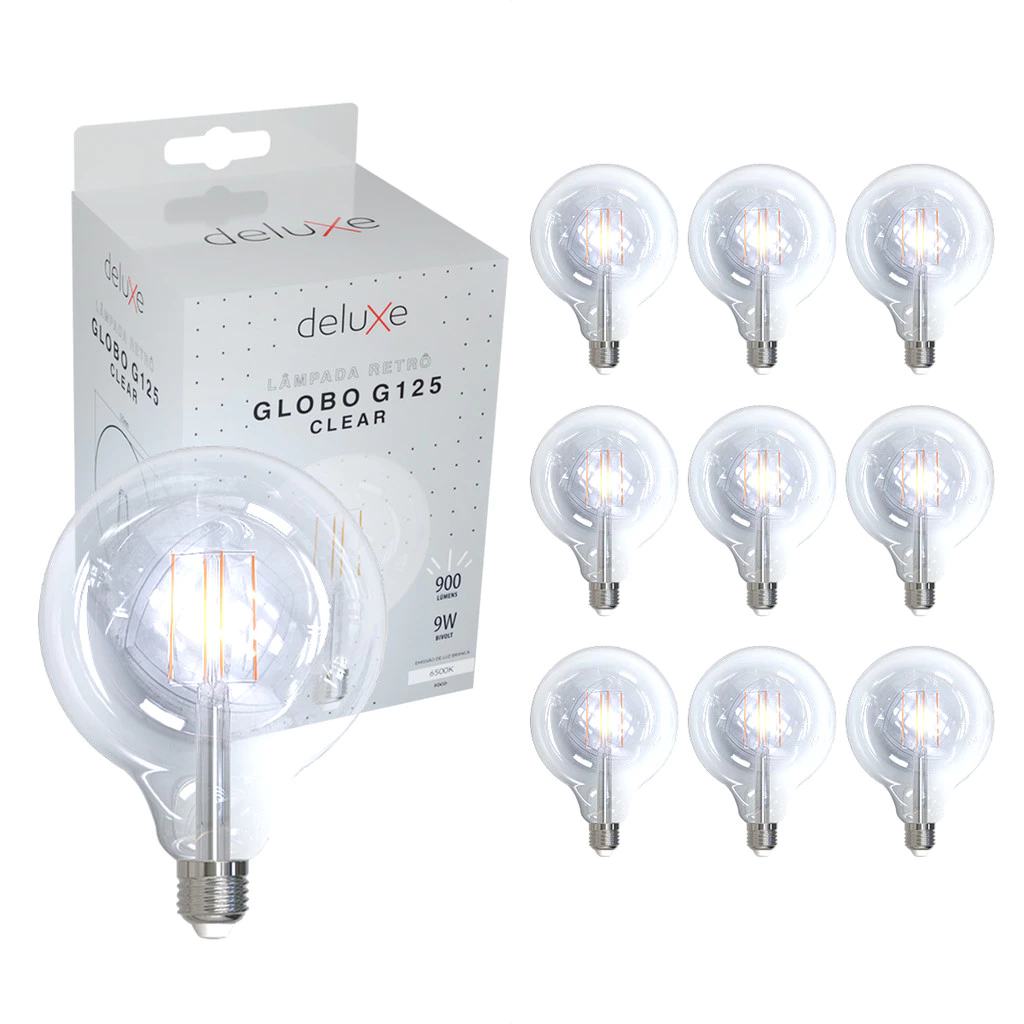 Kit 10 Lampada Led Globo Clear G125 9W 6500K E27 Deluxe