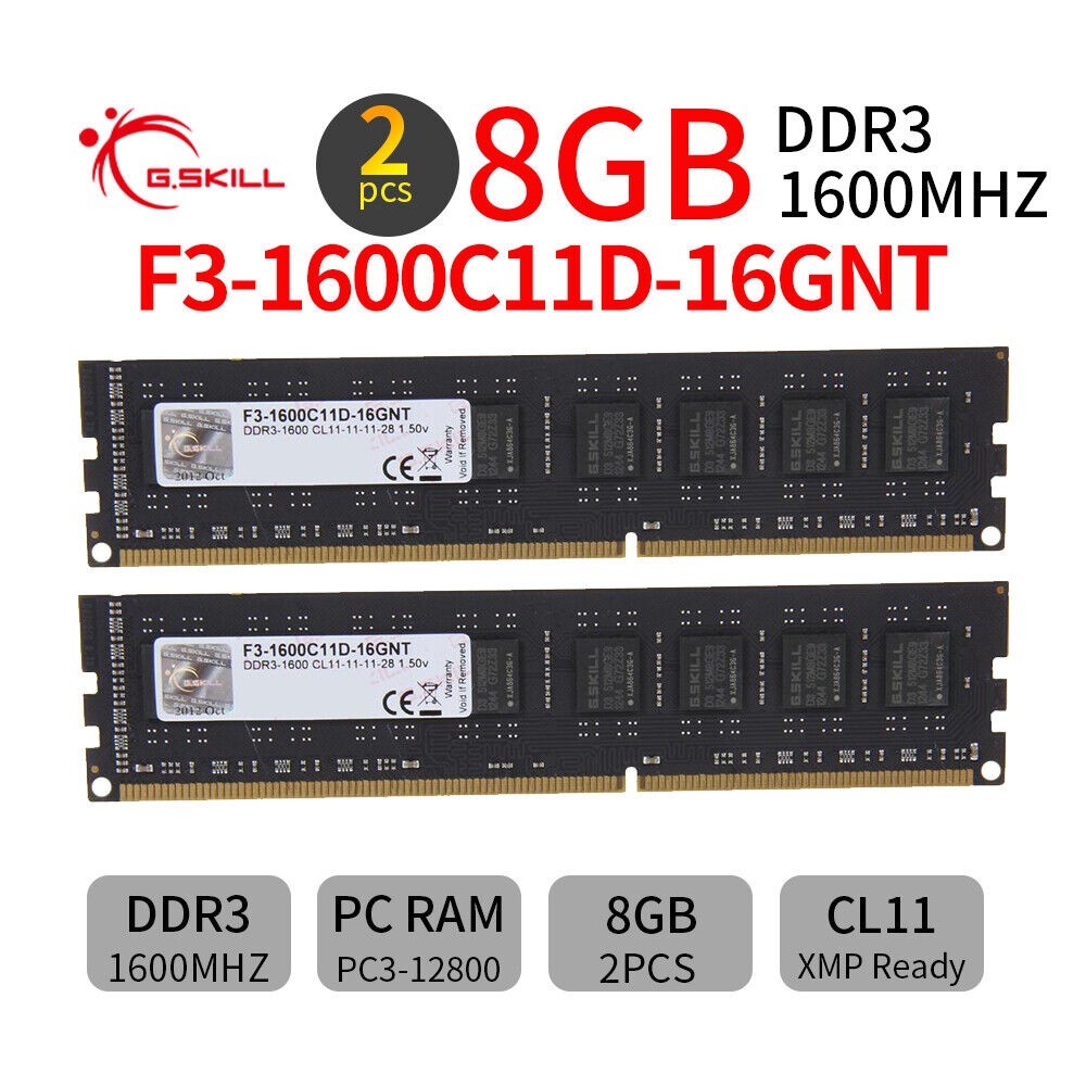 Barrette Mémoire RAM 8 Go DDR3 PC3-12800U DIMM 1600MHz - équivalente G.Skill F3-1600C9Q-32GXM (neuf)