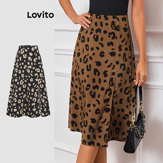 Lovito Saias frontais casuais com divisão de leopardo para mulheres LBL16526(Multicolorido)