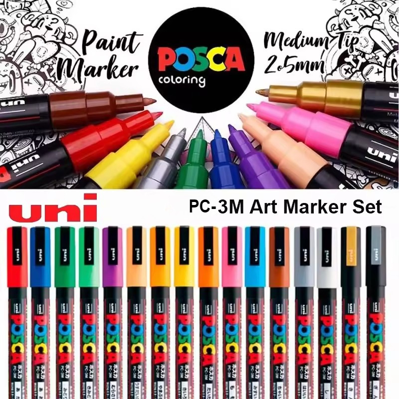 Uni Posca 3M Marcadores Cores Conjunto À Prova D'água E Em Camadas Após ...