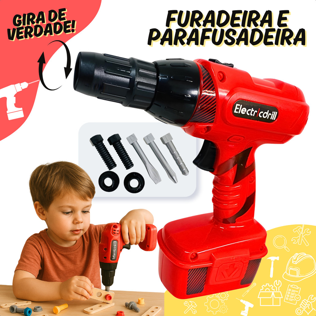Brinquedo Parafusadeira Furadeira Broca Porca Parafuso Infantil Que ...