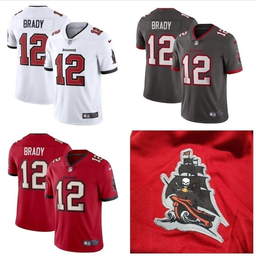 EBay Bay Buncaneers 2024 NFL 12 Tom Brady Lcimite Branco Vermelho Cinza Camisa De Futebol