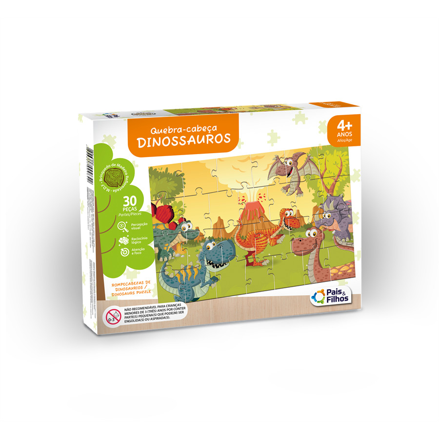 Jogo Quebra Cabeça Dinossauro 30 Peças Madeira MDF Brinquedo Infantil ...