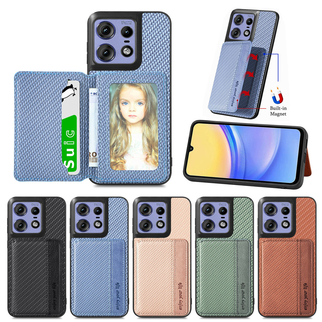 Para Motorola Moto Edge 50 Pro/60 Fusion/Ultra/Neo/Stylus Fiber Pattern Capa À Prova De Choque Com Carteira E Slot Cartã