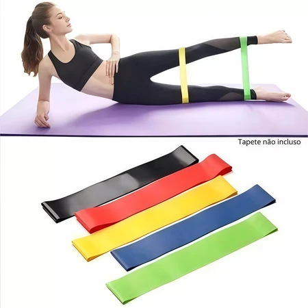 Kit 5 faixas elásticas para exercícios multifuncional yoga fisioterapia e treino