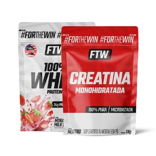 Kit 100% Whey Morango Milk Shake refil 1kg e Creatina refil 1kg Ftw