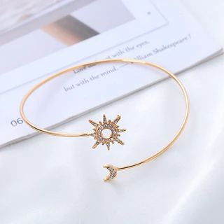 Pulseira De Braço De Sol E Lua Cravejada De Diamantes Pulseira Ajustável De Zircônia Simples E Luxuosa Para Mulheres