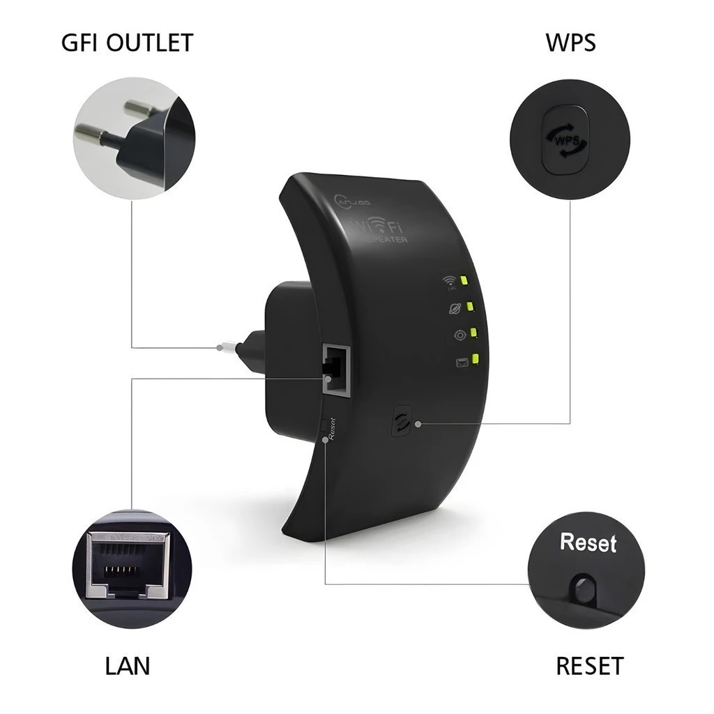 Repetidor WiFi 300Mbps 2.4GHz Amplificador de Sinal Wireless com Porta RJ45