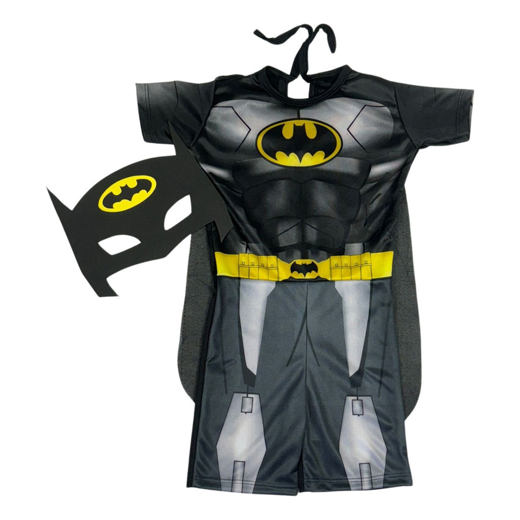 Fantasia Roupa Infantil Batman Herói Menino Curta Com Capa