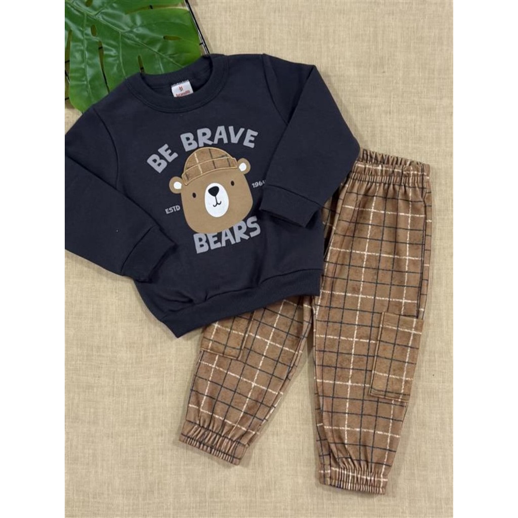 Conjunto Infantil Menino Inverno Brandili Calça Caramelo e Casaco Cinza ...