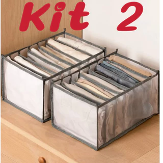 Kit 2 Organizador de gaveta de guarda-roupa 36x25x20 cm com 7 divisórias espaçosas, su