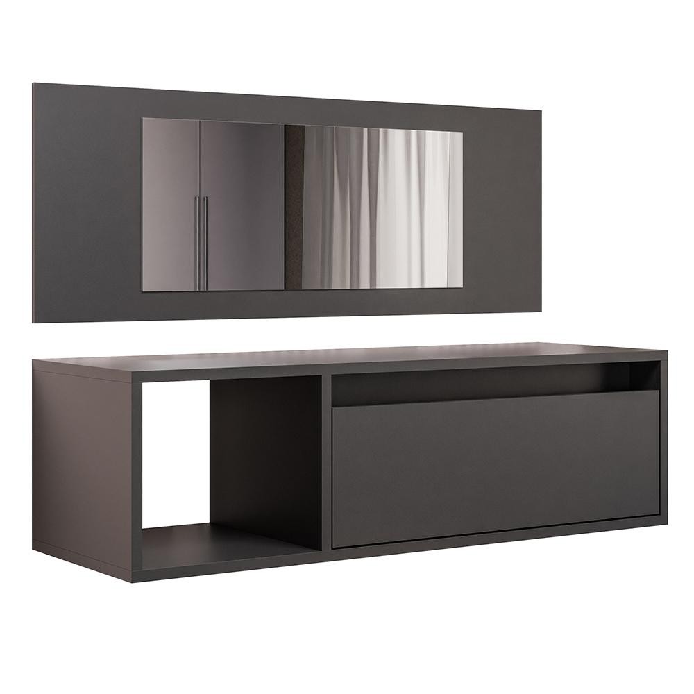 Penteadeira Camarim com Espelho Suspensa 90cm 1 Porta Elle Z34 Preto - Mpozenato