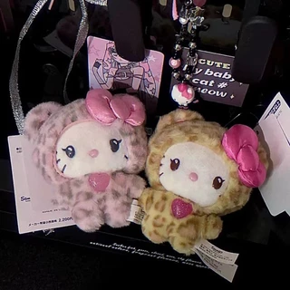 Kawaii Sanrio Hello Kitty Leopardo Impressão Urso Série Brinquedo De Pelúcia Bonito Chaveiro Presente Das Crianças