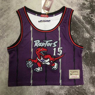 Umbigo feminino camisola de corte retrô Mn: Raptors Roxa No. 1 Cavalo No. 15 Carter sem mangas colete Jersey NBA