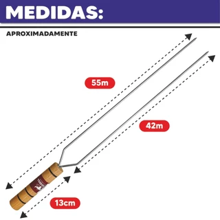 Kit Churrasco 4 Espetos 55cm Aço Inox Cabo Madeira 2 Simples e 2 Duplos