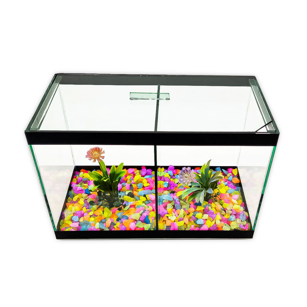 Aquário N3 Duplo Com Divisão Decorado 30x15x20 8,5l 2 Peixes