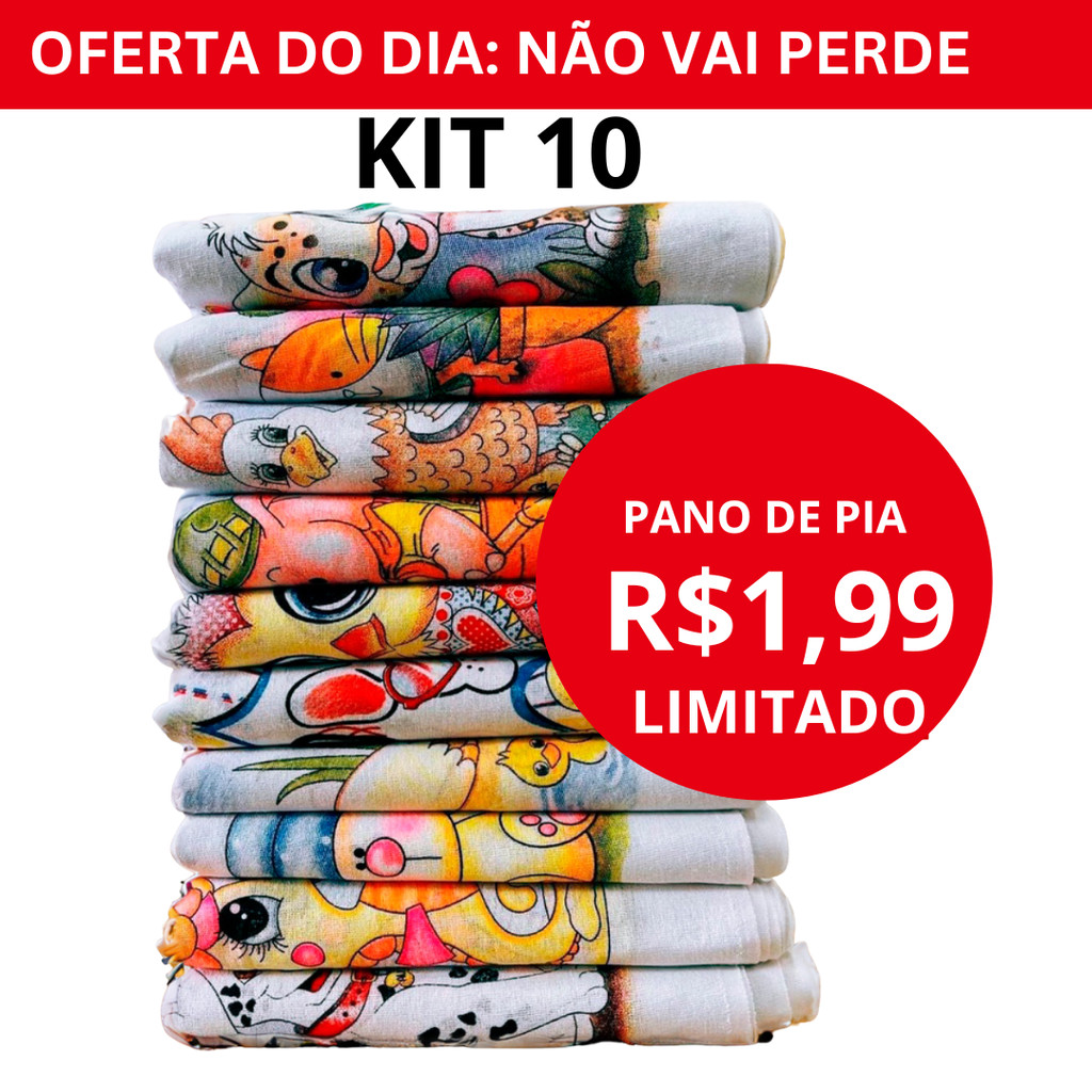 Novo Pano De Prato Estampado Bainha Kit Com 10 Peças