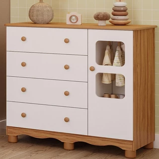 Cômoda de Bebê Infantil 1 Porta com Janela 4 Gavetas 100% MDF Uli