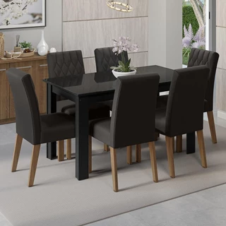 Conjunto Sala de Jantar Mesa Tampo de Vidro 6 Cadeiras Rustic/Preto/Oxford Odara Madesa em Oferta na Shopee