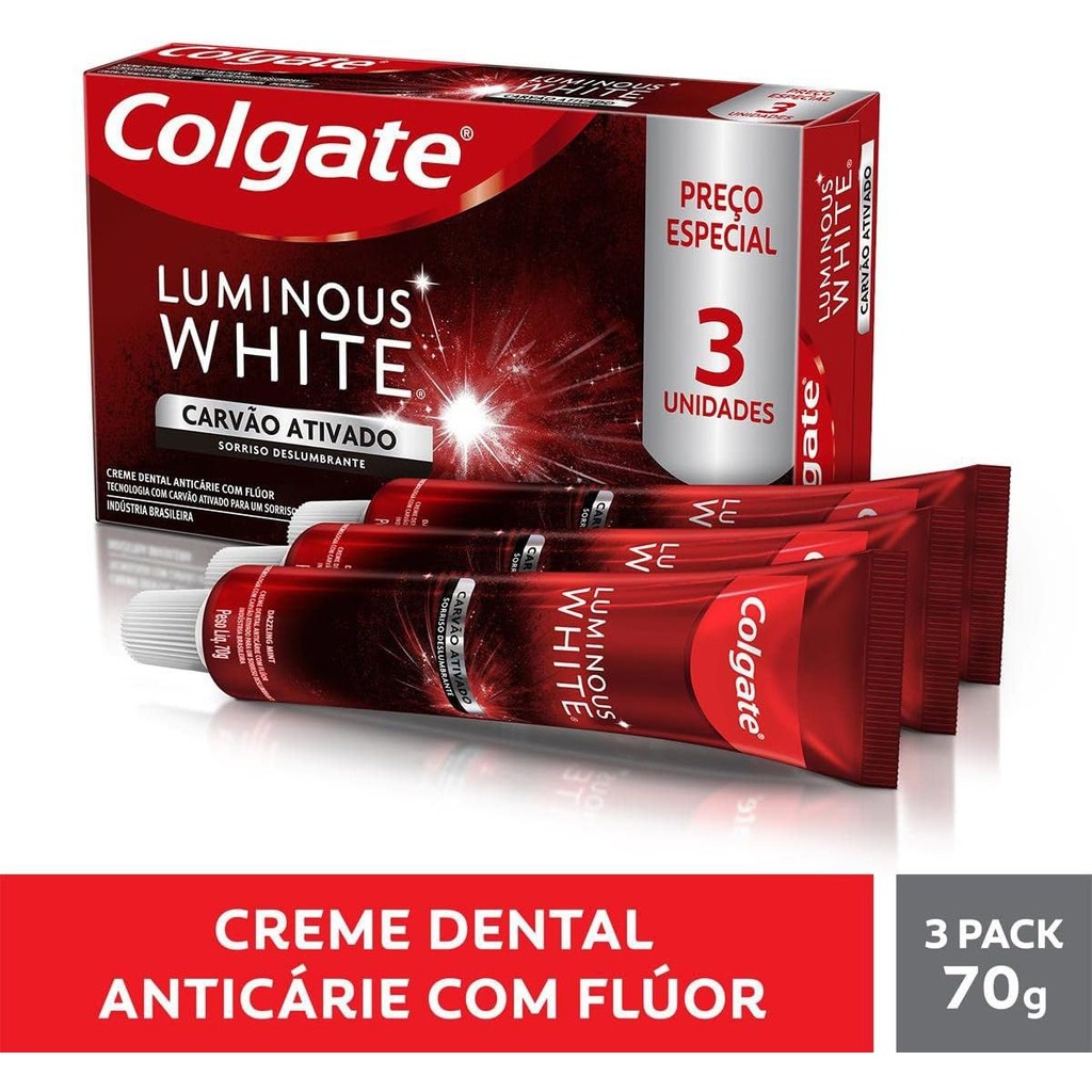 Colgate Creme Dental Clareador Luminous White Carvão Ativado 70G 3 ...