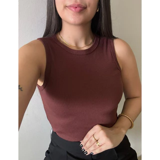 Regata Blusa Feminina Canelada Sem Transparência Básica Social Elegante