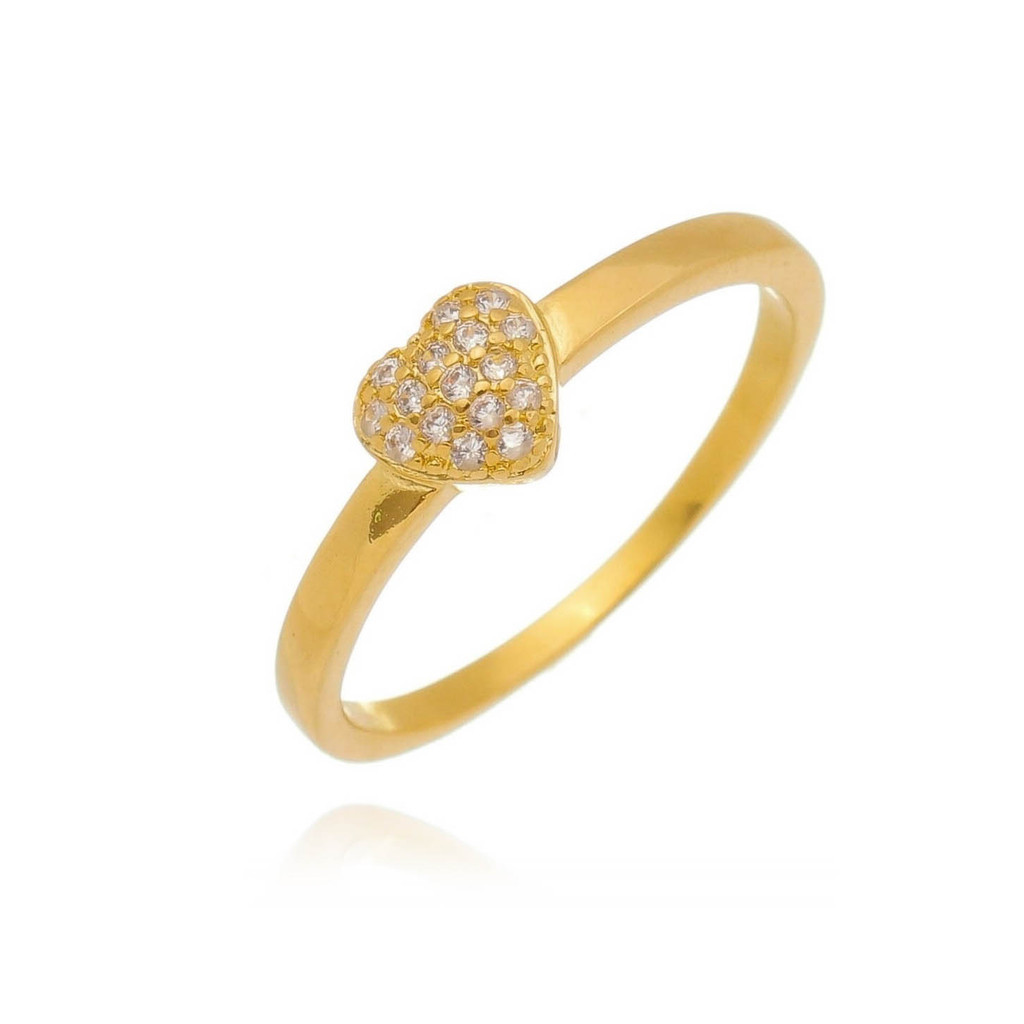 Anel feminino banhado a ouro 18K incrustado com zircônia em formato de ...