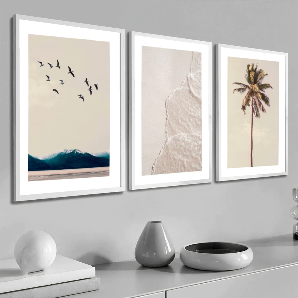Quadro Decorativo Kit 3 Peças Sala Quarto Moldura Praia Mar Moderno