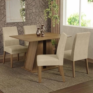 Conjunto Sala de Jantar Mesa Tampo de Madeira 4 Cadeiras Rustic Agnes Madesa em Oferta na Shopee