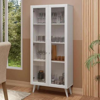 Cristaleira 70 cm 2 Portas de Vidro com Pés Cônicos Madesa Branco em Oferta na Shopee