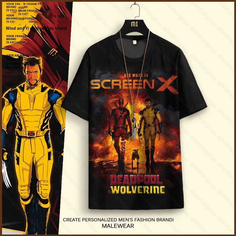 YT1 2024 Marvel Deadpool Wolverine Filme Cosplay Pano 3D Verão Camiseta