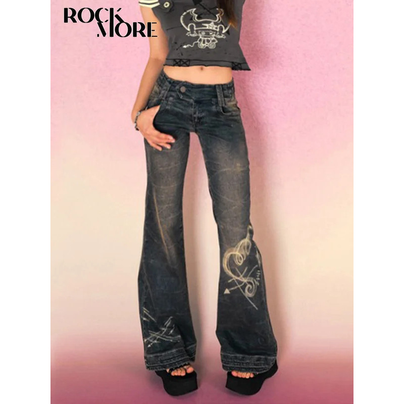 Rockmore Y2K Low Rise Flare Jeans para Mulher Calças Jean