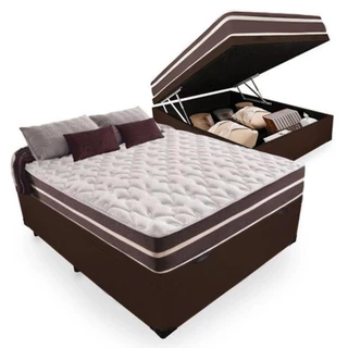 Cama Box Baú Casal + Colchão De Molas Classic Superlastic 138x188x64 Marrom