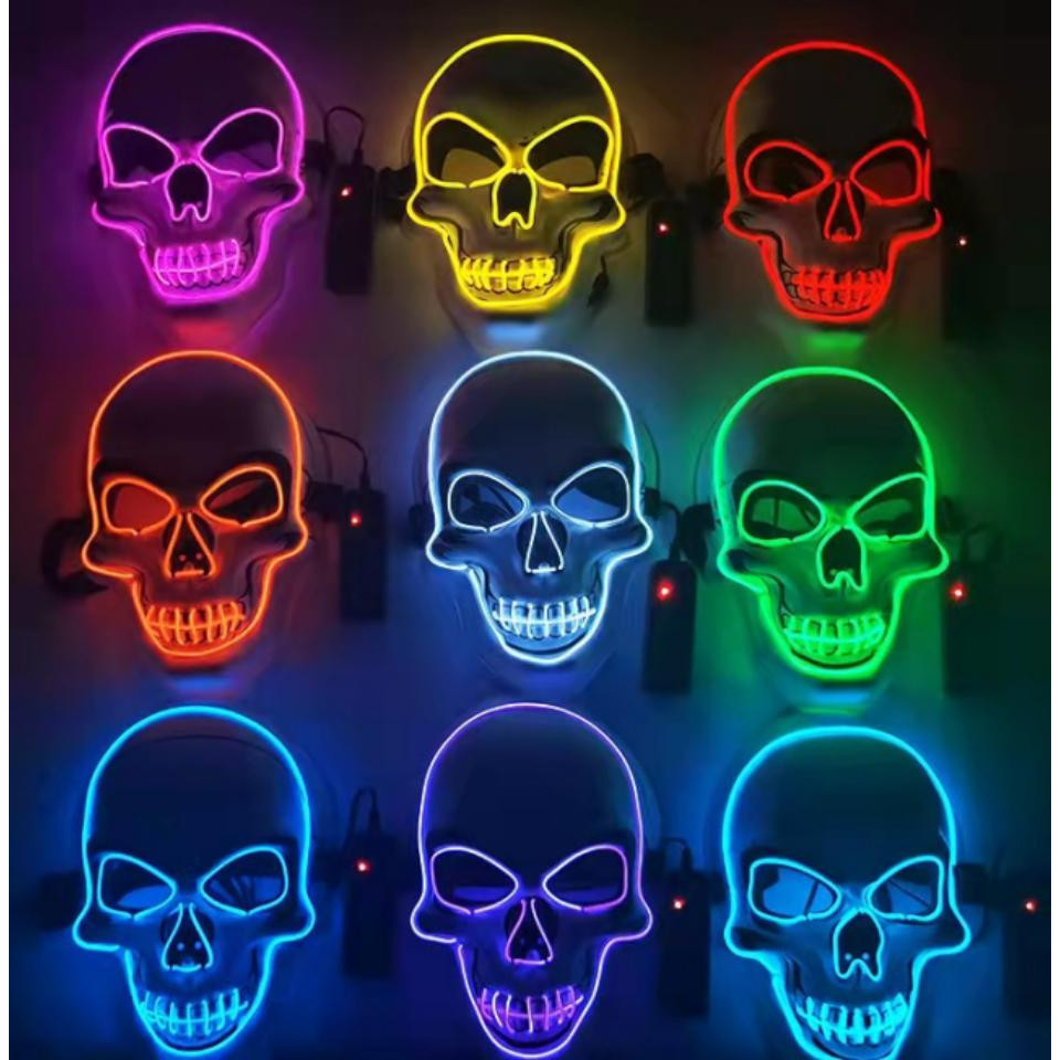 Máscara luminosa de caveira de Halloween Horror engraçado máscara LED de rosto inteiro