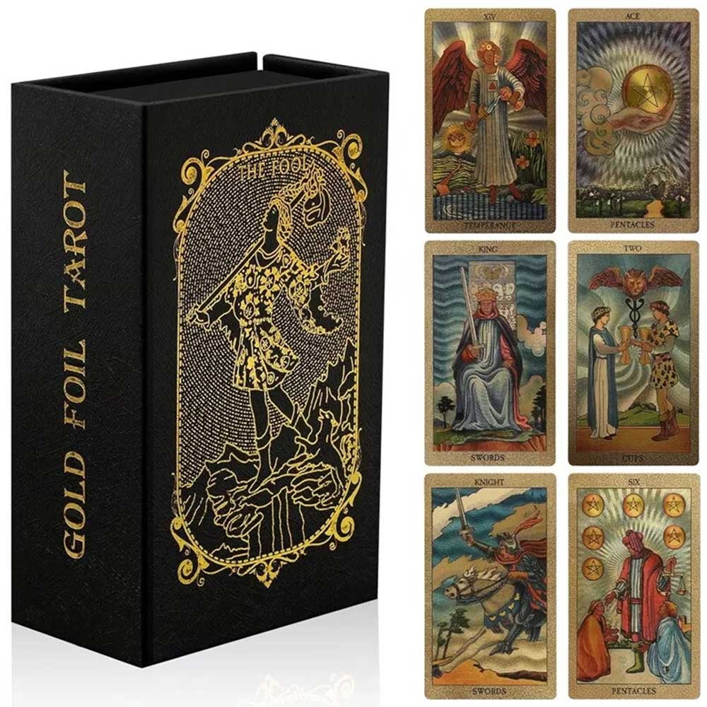 78 Gold Foil Tarot Cards with Guide Book, Rider Waite Tarot Deck for ...