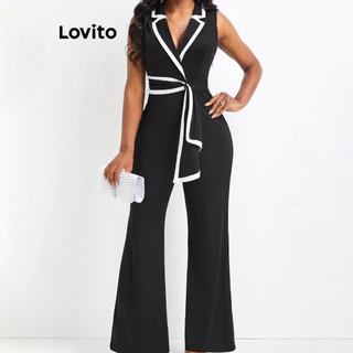 Lovito Macacão elegante com amarração lisa e contrastante para mulheres LNL73160