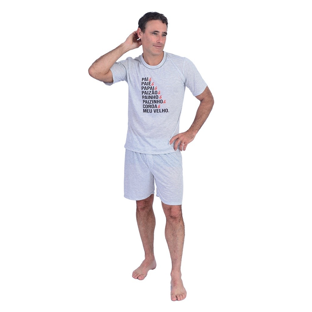 Pijama Masculino Dia dos Pais Malha Mescla Fresquinho em Oferta na Shopee