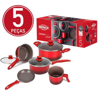Jogo de Panelas Brinox Life Smart Easy Cerâmica 5 Peças - Vermelho em Oferta na Shopee