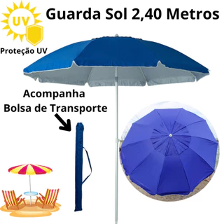 Guarda Sol Gigante Grande 2,40m Uv Respirável Praia Piscina Verão Colorido Sombreiro Aço